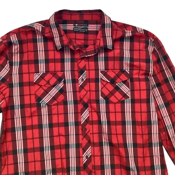 9K Clothing Men's L Red Plaid Long Sleeve Button-Up Shirt Casual - Picture 4 of 6
